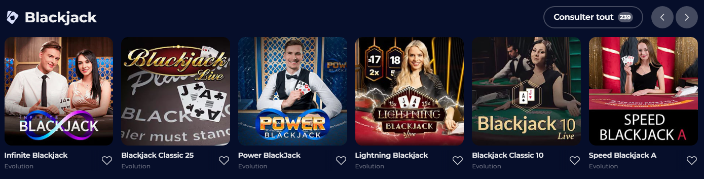 Giochi dal vivo Blackjack del casinò Nine