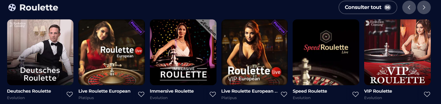 Giochi dal vivo Roulette del casinò Nine