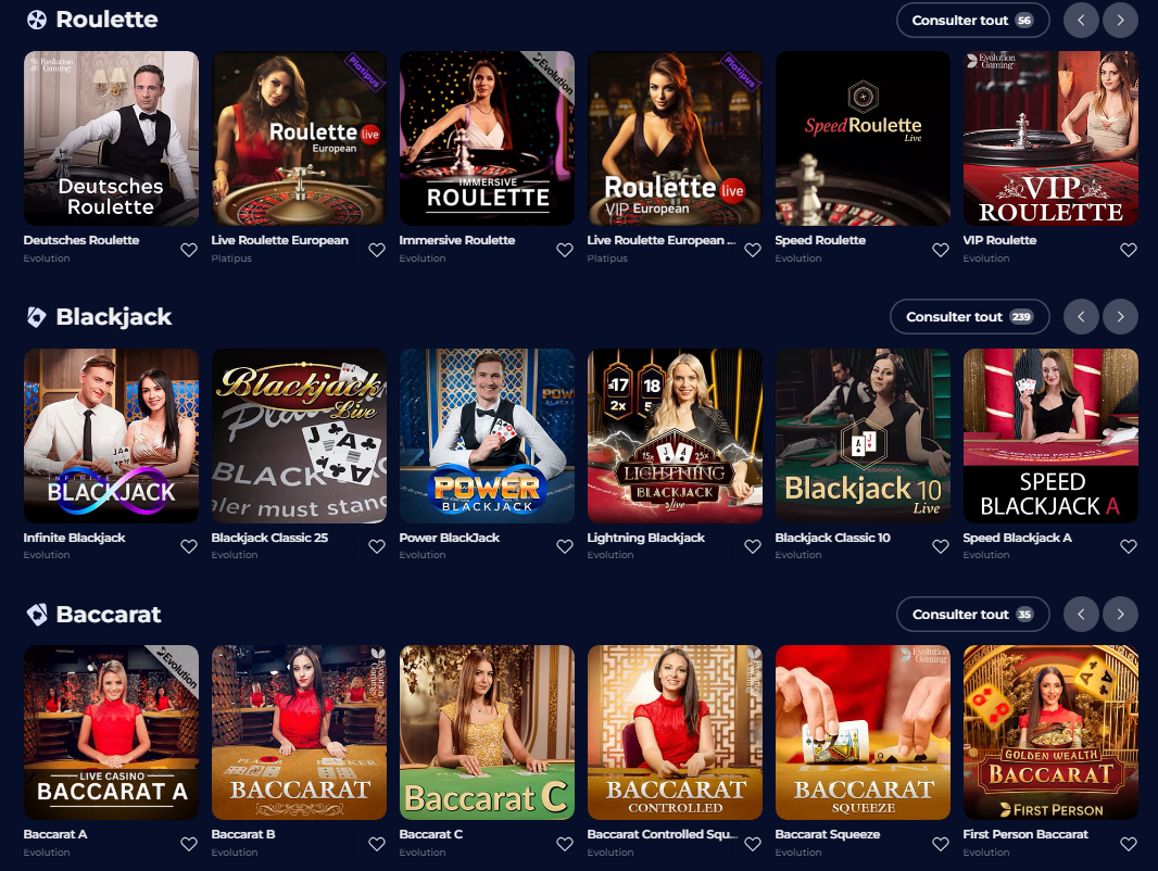 I giochi disponibili nella sezione live del Nine Casino