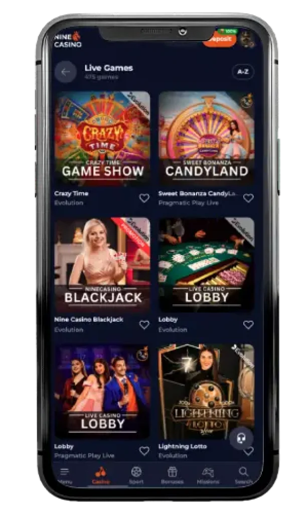 Applicazione mobile di Nine Casino